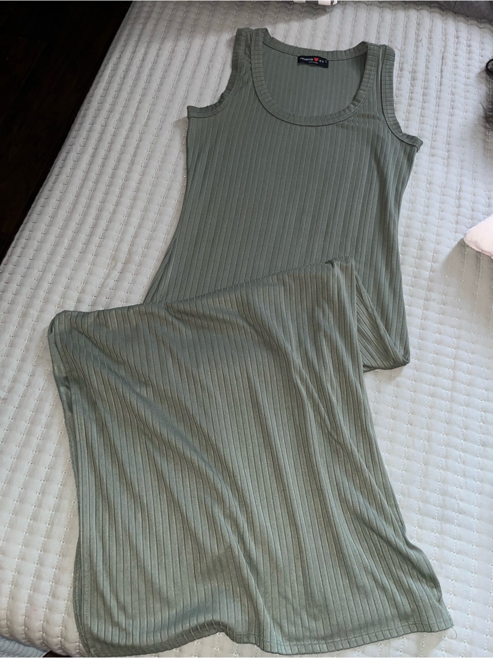 Olive Green Ribbed Maxi Slit Dress